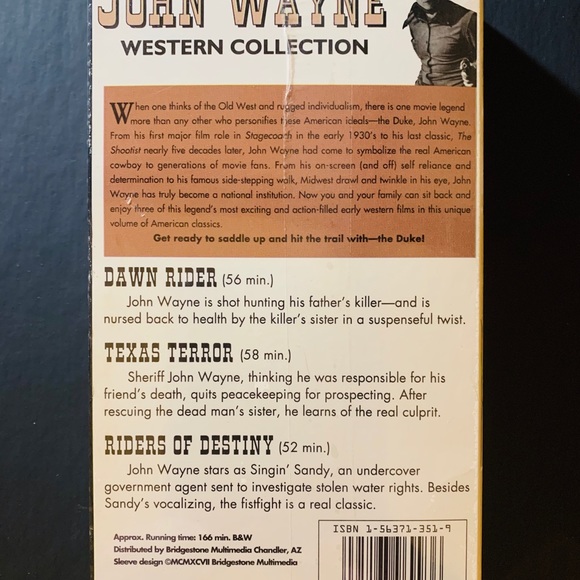 NIB - John Wayne VHS Collection: “Dawn Rider” “Texas Terror” “Riders of Destiny” - Picture 9 of 9